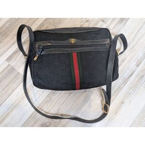 Vintage Gucci Bag Women's Black Monogram GG Sling Shoulder Crossbody